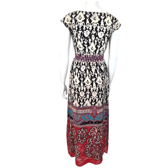 Anthropologie Vanessa Virginia Silk Maxi Dress Womens 2 Red Black Eclectic Artsy - Picture 6 of 12